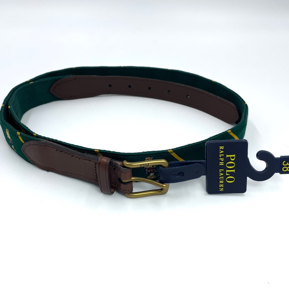 NEW Polo Ralph Lauren Leather Trim Polo Bear Belt Sz 38